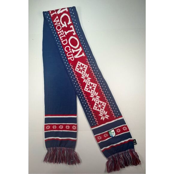 Killington Audi FIS Ski World Cup Scarf Knit Fair Isle Red White Blue Winter EUC - Picture 2 of 8